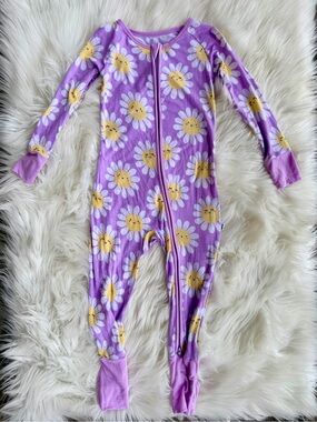 Little Sleepies Purple Daisy Print One-Piece Pajamas Zippy